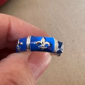Blue Enamel Fleur-de-Lis Ring size 5